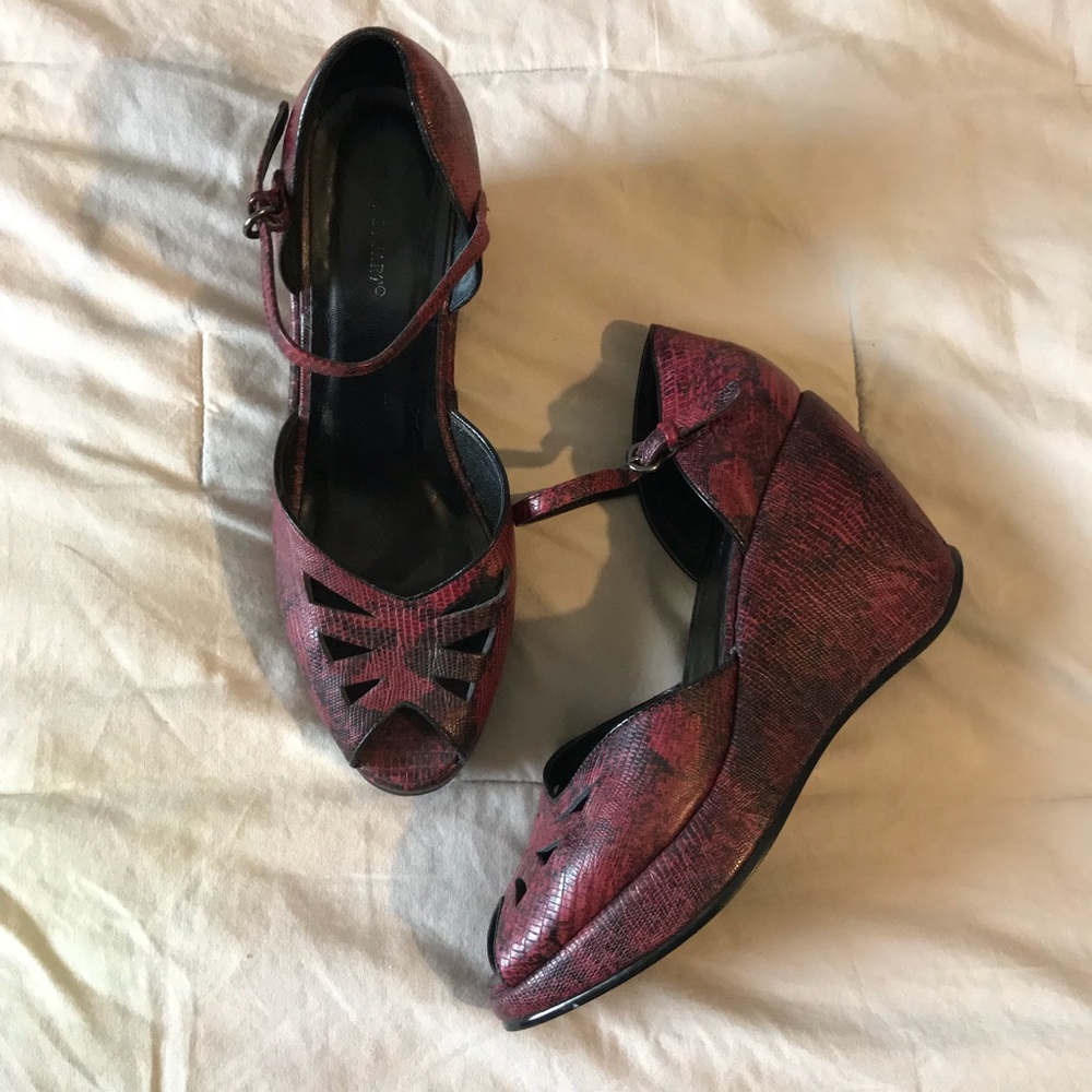 Colin Stuart Platform Snakeskin Print Wedges